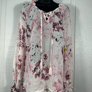 American Rag Long Sleeve Pink Floral Sheer Top Size XL EUC thumbnail 2