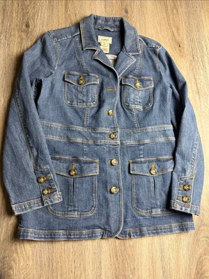 L.L. Bean Blue Denim Safari Utility Jacket Size Medium thumbnail 3
