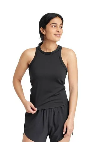 NWT All In Motion Womens High Neck Racerback Stretchy Tank Top 92933115 Black XL thumbnail 1