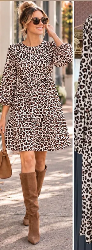 Uncle Frank Leopard Print Puff Sleeve Babydoll Midi Dress Sz XS 💛🍄 thumbnail 1