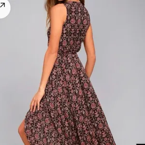 Lulus Evening Blossom Black Floral Print High-Low Wrap Dress - size small EUC thumbnail 6