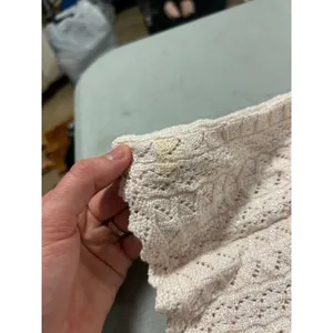 Y2K Retro Vintage 90s Pink Pointelle Knit crochet Cardigan Short Sleeve M stain thumbnail 8