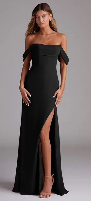 ✨Azazie Black A-Line Off the Shoulder Chiffon Convertible Sz A2 Dress✨ thumbnail 1