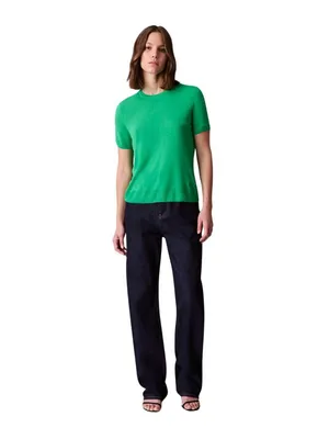 NWT Calvin Klein Fine Gauge Lightweight Short-Sleeve Sweater Blossom Green M thumbnail 4