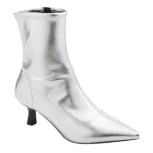 Abound Silver Metallic Pointed Toe Kitten Heel Sock Ankle Boots Size 7M thumbnail 1
