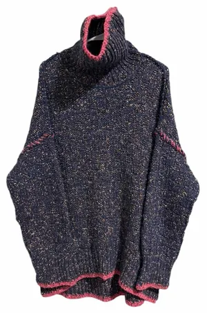 Free People Echo Navy Flecked Oversized Wool Blend Turtleneck Sweater Size‎ Med thumbnail 1