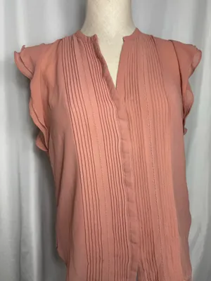 H&M Sheer Blouse Romantic Cottagecore Top 6 Pink Pintuck Flutter Sleeve Blouse thumbnail 2
