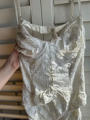 For Love & Lemons Cream Eyelet Lace Mini Dress sz L thumbnail 6