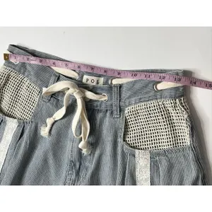 POL Crochet Drawstring Shorts Small Blue White Denim Cotton thumbnail 6