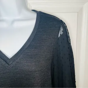 Modcloth More After Midnight Top Black Long Sleeve Sheer Polka Dot Sleeve M NWT thumbnail 7