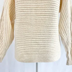 New Lush Lurex Ribbed Boat Neck Sweater Off The Shoulder Long Sleeve Cream Gold thumbnail 12