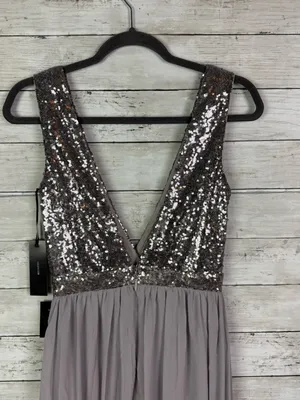 Lulus Elegant Encounter Pewter Sequin Maxi Dress Size Small thumbnail 6