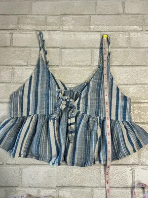 Free People Striped Blue Tie-Front Peplum Cami Top Size Small thumbnail 5