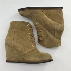 Kate Spade Size 7 Wedge Booties Saundra Tan Suede Lace Up Boots New York Fall thumbnail 5