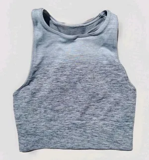 Lululemon Seamless Crop Tank Sports Bra Heather Grey High Neck Racerback Cropped thumbnail 1