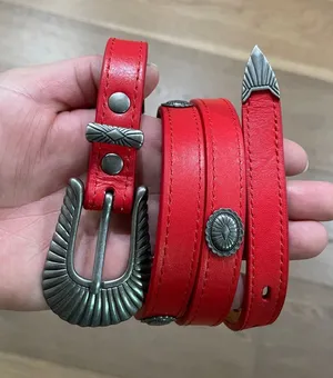 UO Redeal Leather Concho Skinny Western Belt With Silver Tone Sunburst Buckle thumbnail 1