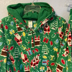 18/20 XXL Kids Children’s Christmas Santa Green Jumper Fleece Presents Full Zip thumbnail 2