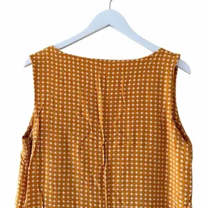 WARY Mustard yellow abstract print sleeveless viscose dress SZ L #2569 thumbnail 3