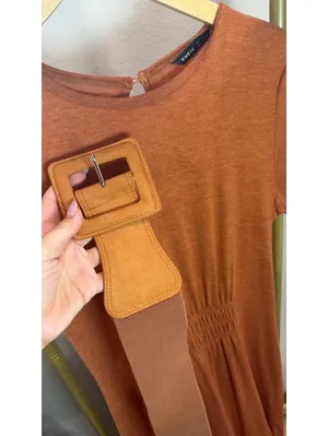 Size M Rust Maxi Dress with Stretch Waist & Statement Belt thumbnail 2