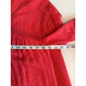 Free People Abigail Victorian Lace Yoke Pink Red Button Up Top Womens‎ Large thumbnail 6