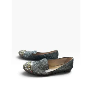 Miu Miu Silver Glitter Studded Toe Cap Smoking Slipper Loafers EU 37 US 7 5S8518 thumbnail 2
