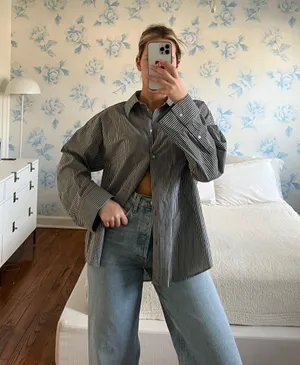 NA-KD Grey White Stripe Button Down thumbnail 1