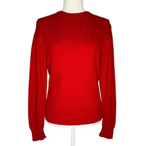 Robinsons 100% Cashmere Cable Knit‎ Sweater Medium Red Soft Cozy Crew Neck thumbnail 2