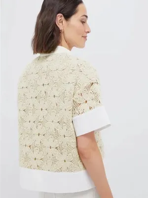 Tuckernuck Tan Crochet Sofía Shirt Size Small thumbnail 2