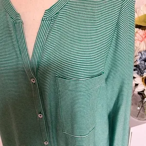 Green White Stripes Long Sleeve Shirt St John’s Bay thumbnail 2