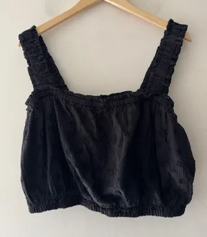 Aerie Black‎ Eyelet Smocked Crop Top thumbnail 1