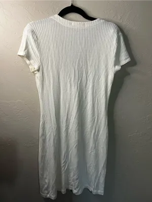 Reformation Ryder Ribbed Cream Mother of Pearl Button Front Mini Dress thumbnail 9