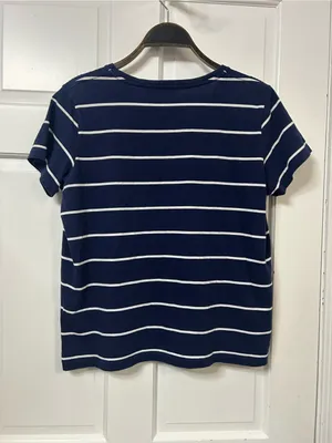 Polo by Ralph Lauren Navy and White Striped V-Neck Tee with Red Pony thumbnail 2
