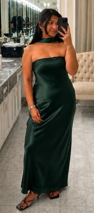 Reformation | NWT Oren 100% Silk Maxi Dress with Scarf in Forest Green | XL thumbnail 1