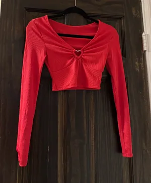 SheIn Coral Long-Sleeve Crop Top - Women thumbnail 1