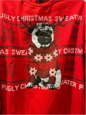 Mad Engine Men Medium Pug Ugly Christmas Sweater Crewneck Sweatshirt Red Dog Med thumbnail 8
