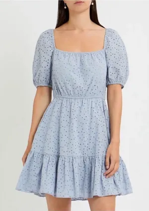& 0ther Stories Puff Sleeve Light blue Organic Cotton Eyelet Dress 12 thumbnail 1