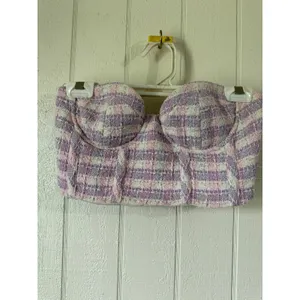 Zara Pink Purple Plaid Tweed Bustier Strapless Crop Top Underwire Size M thumbnail 5