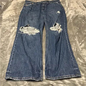 American Eagle Outfitters Ex Boyfriend Ripped Wide Leg Jeans - Dark Blue thumbnail 1