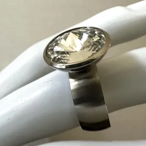 Stainless steel clear rhinestone ring Silver thumbnail 2