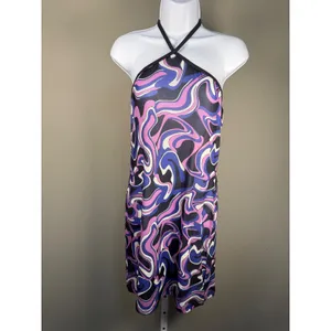 Miken High Neck Swim Cover‎ Up Medium NWT Y2K Swirl Halter Sheer Beach thumbnail 2