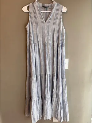 Banana Republic Striped Tiered Gauze Midi Dress - Sleeveless Blue & White Small thumbnail 8