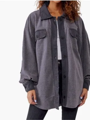 Free People Ruby Distressed Oversized Jacket Gray Large thumbnail 4