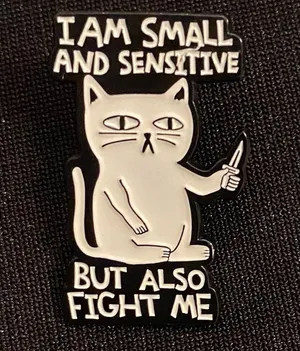Fierce Kitty takes on all comers | Enamel pin says “Don’t mess with me” 3FER thumbnail 1