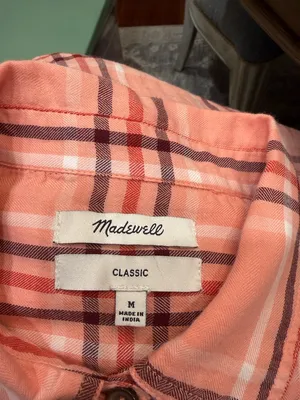 Madewell Pink and white Plaid Button-Down Shirt Sz M lightweight thumbnail 3