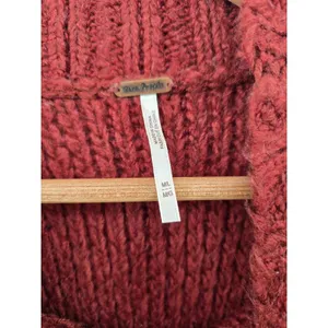 Free‎ People Poncho Sweater Womens M/L Red Tan Fair Isle Fringe Mock Neck Boho thumbnail 4