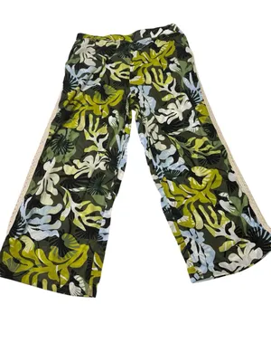 Leaf Print Crochet Trim Wide Leg Pants Green Size XL thumbnail 5