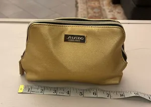 Shiseido Metallic Gold Cosmetic Pouch with Logo Plaque thumbnail 1