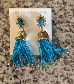 Kendra Scott Decker Bright Turquoise Beaded Tassel Earrings with Gold Accents thumbnail 1