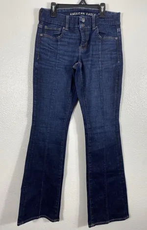 American Eagle Kick Boot Jeans Womens 4 Blue Medium Wash Mid Rise Stretch Denis thumbnail 1