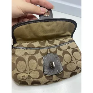 Vintage Coach Legacy Signature Canvas Turn Lock Wristlet Khaki/Black thumbnail 4